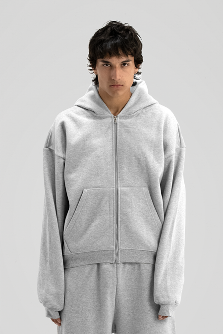 600 GSM 'Heather Grey' Zip-Up Hoodie