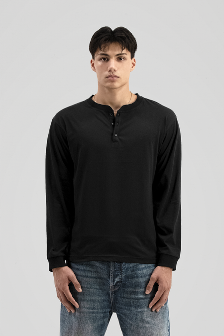 'Black' Henley Long Sleeve Tee