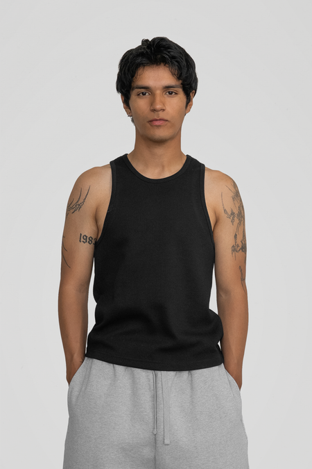 'Black' Waffle Knit Tank Top