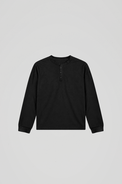 'Black' Henley Long Sleeve Tee