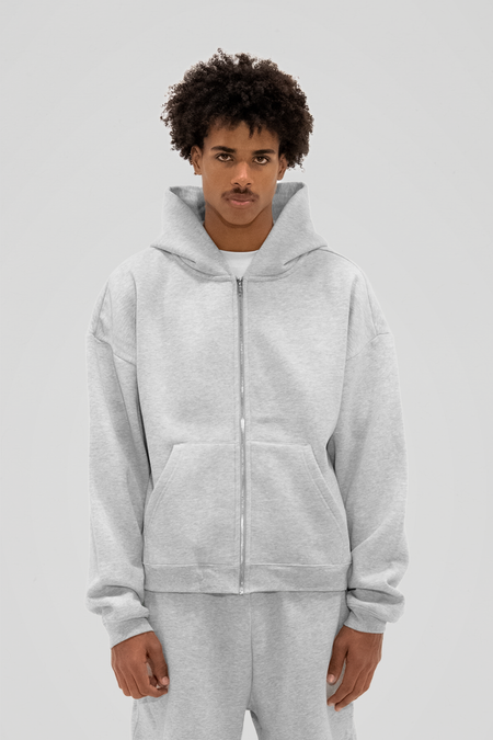 350 GSM 'Heather Grey' Zip-Up Hoodie