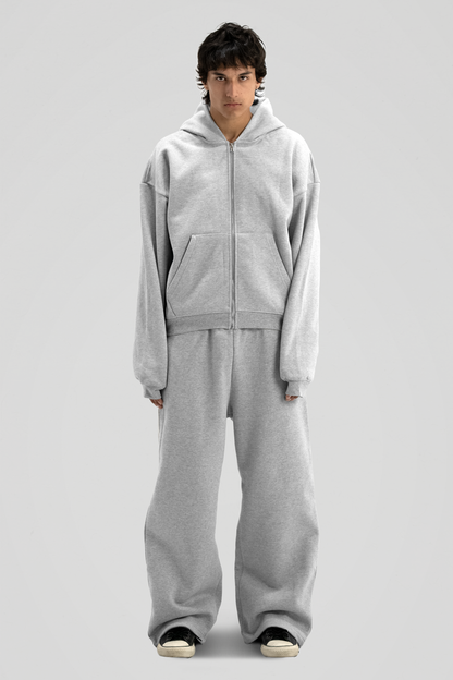 600 GSM 'Heather Grey' Zip-Up Hoodie