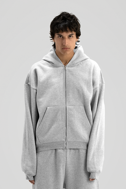 600 GSM 'Heather Grey' Zip-Up Hoodie