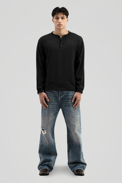 'Black' Henley Long Sleeve Tee