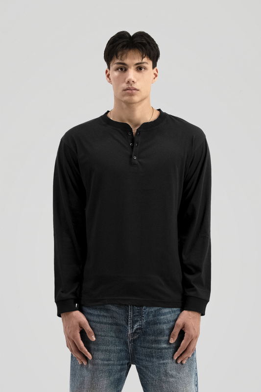 'Black' Henley Long Sleeve Tee