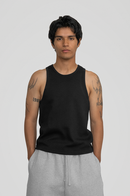 'Black' Waffle Knit Tank Top