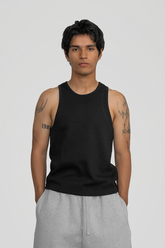 'Black' Waffle Knit Tank Top