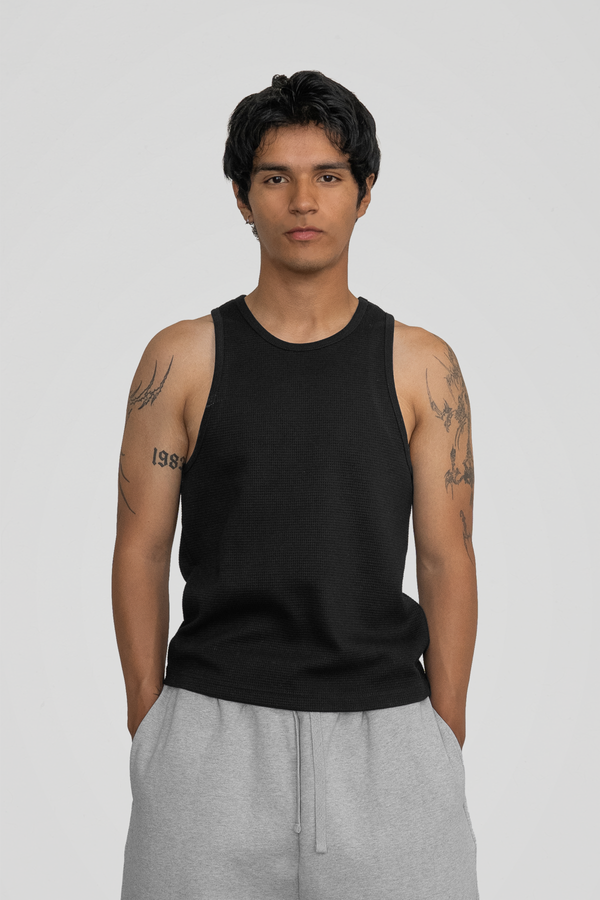 'Black' Waffle Knit Tank Top
