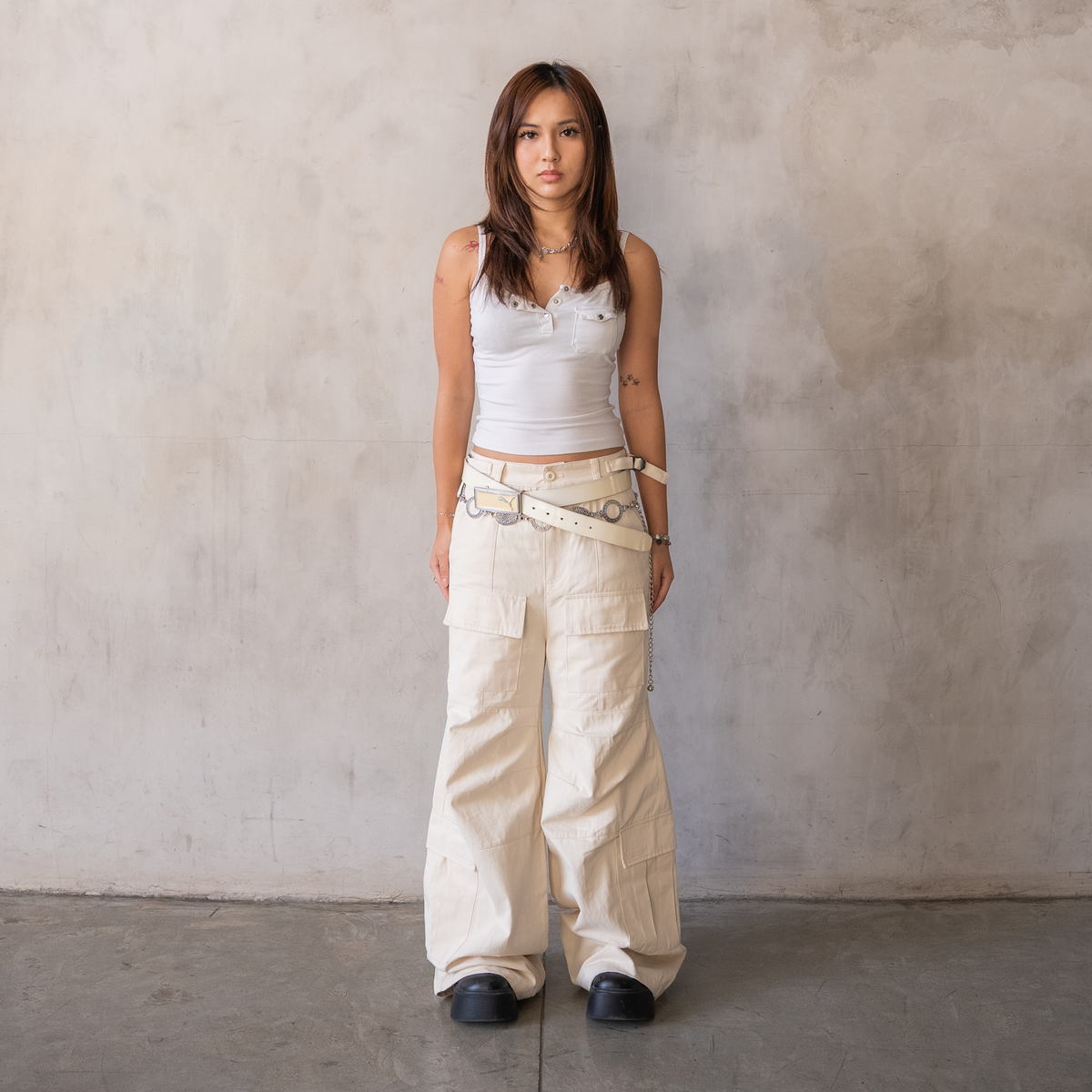 'Payload' Flared Cargos (Cream)