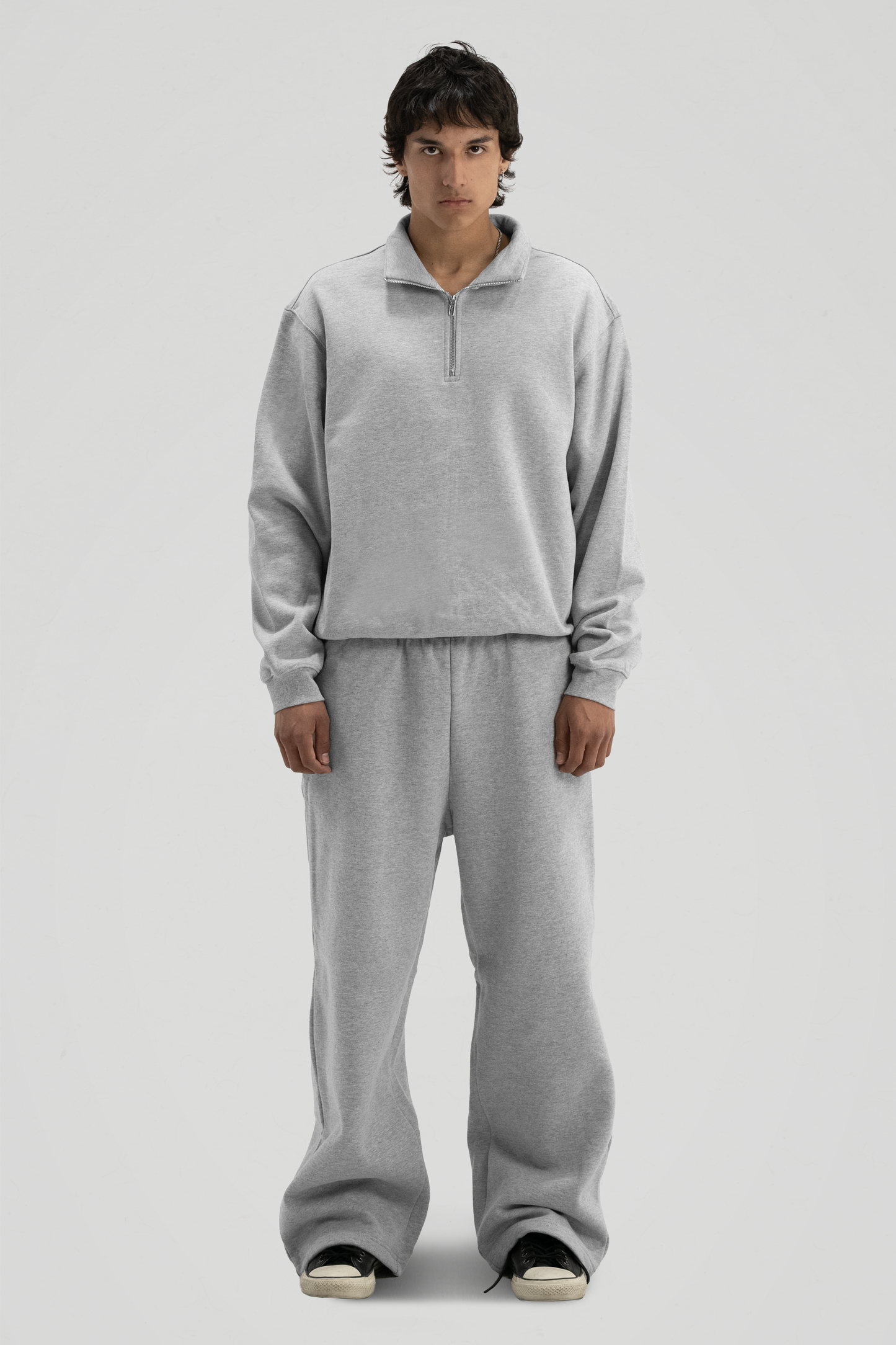 600 GSM 'Heather Grey' Quarter Zip Sweatshirt