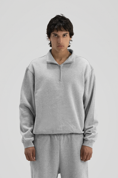 600 GSM 'Heather Grey' Quarter Zip Sweatshirt