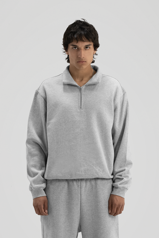600 GSM 'Heather Grey' Quarter Zip Sweatshirt