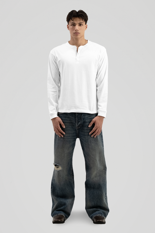 'White' Henley Long Sleeve Tee